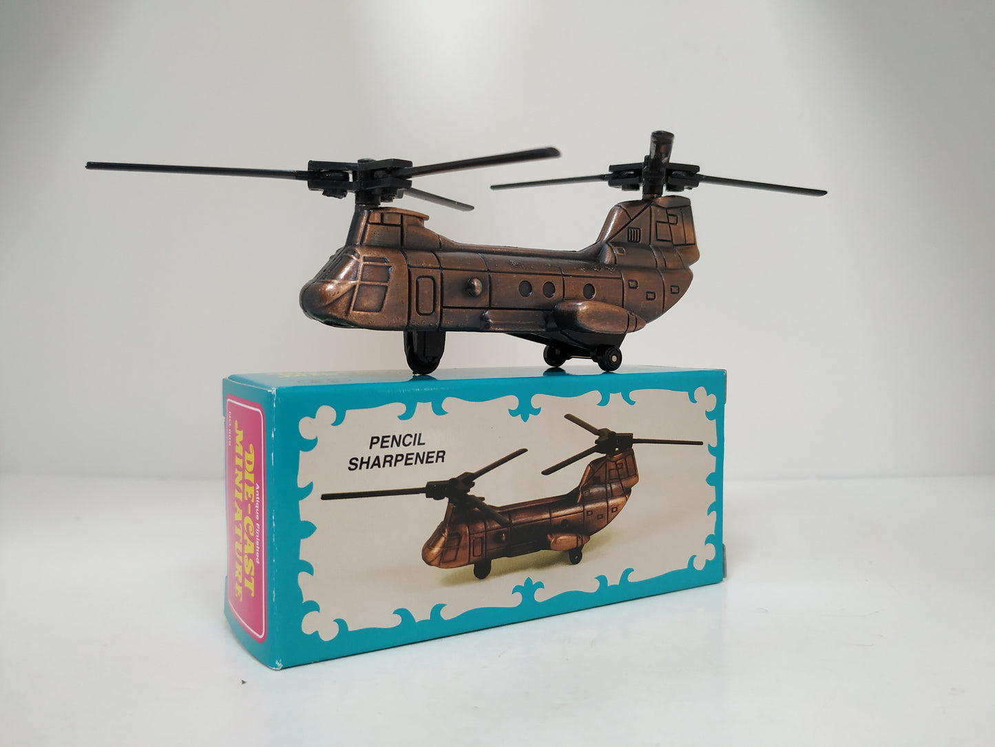 New Double Propellers Helicopter Pencil sharpener metal die cast collector miniature display model New Boxed