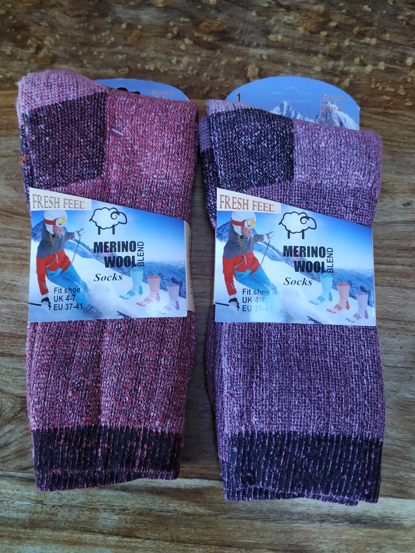 Ladies Merino Wool Blend Boots Socks 1 Pair Size 4-7 Pink Purple