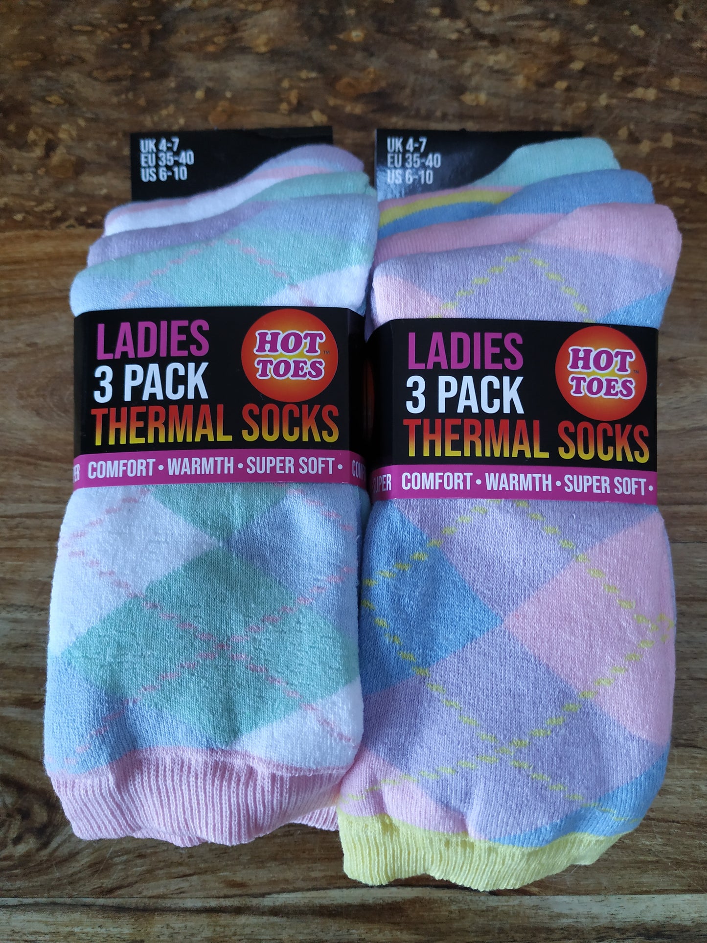 Ladies Thermal Socks 3 Pairs Pastel Colours 6 Pairs 6 Designs Size 4-7