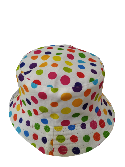 Colour Spots White Bucket Hat Reversible Unisex One size 100% Cotton Party Festival Travel Promotion Hat