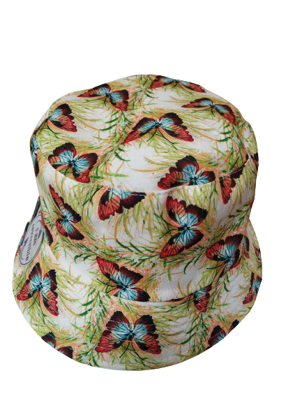 Butterfly Grass White Bucket hat reversible Unisex One size 100% Cotton Party Festival Hat