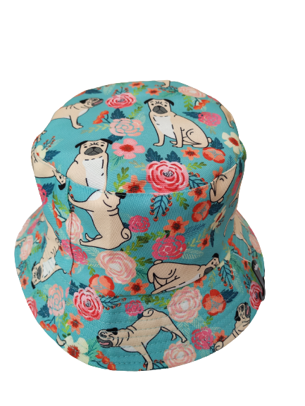 Dog Rose Teal Bucket hat reversible Unisex One size 100% Cotton Party Festival Travel Promotion Hat