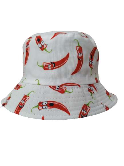 Chilies White Bucket hat reversible Unisex One size 100% Cotton Party Festival Hat