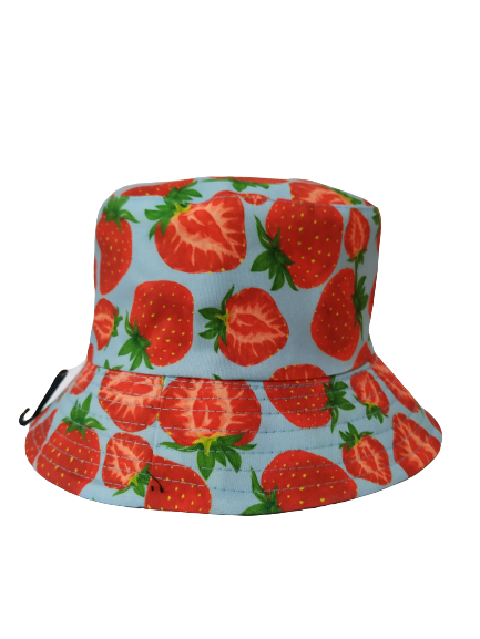 Strawberry blue Bucket Hat Reversible Unisex One size 100% Cotton Party Festival Travel Promotion Hat