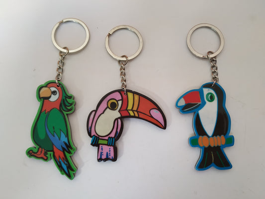 Birds Green Parrot Pink Blue Toucan Keyrings keychains