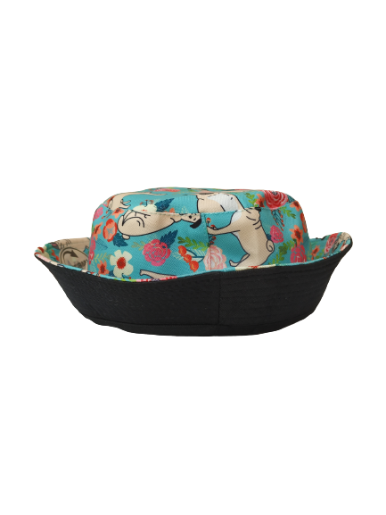 Dog Rose Teal Bucket hat reversible Unisex One size 100% Cotton Party Festival Travel Promotion Hat