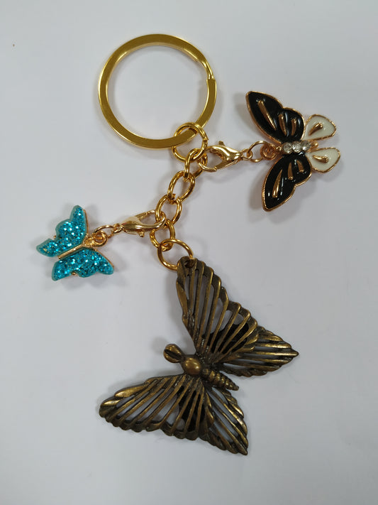 3 Butterflies Golden keyring Bag keychain