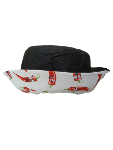 Chilies White Bucket hat reversible Unisex One size 100% Cotton Party Festival Hat