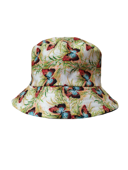 Butterfly Grass White Bucket hat reversible Unisex One size 100% Cotton Party Festival Hat