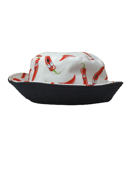 Chilies White Bucket hat reversible Unisex One size 100% Cotton Party Festival Hat