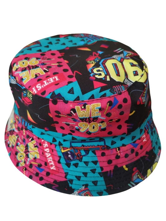 90s Lets Party Bucket Hat Reversible Unisex One size 100% Cotton Party Festival Travel Promotion Hat