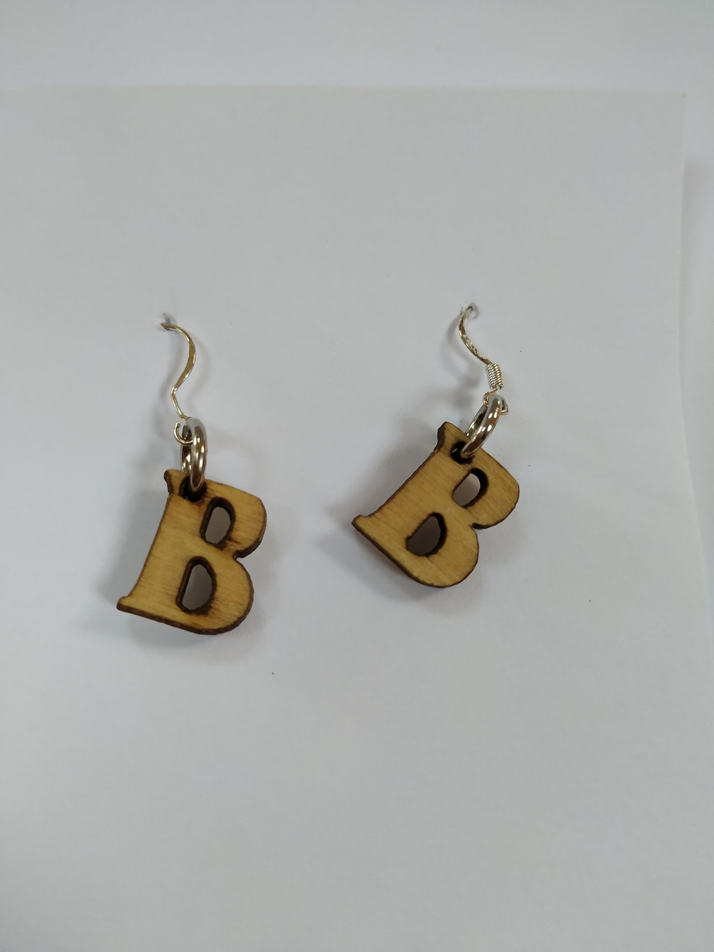 B letter wooden Earrings 925 Silver Plated Hooks Novelty Party Design