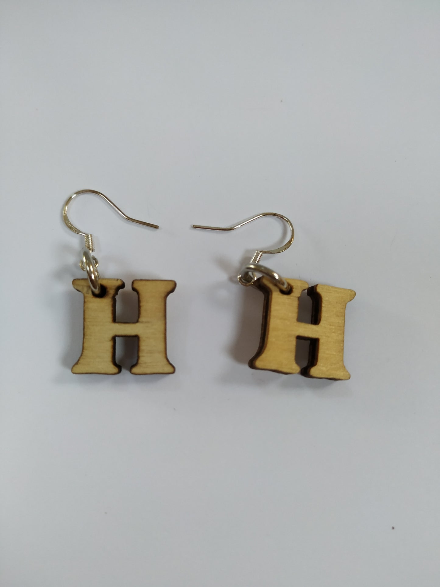 H letter wooden Earrings 925 Silver Plated Hooks Novelty Party Design