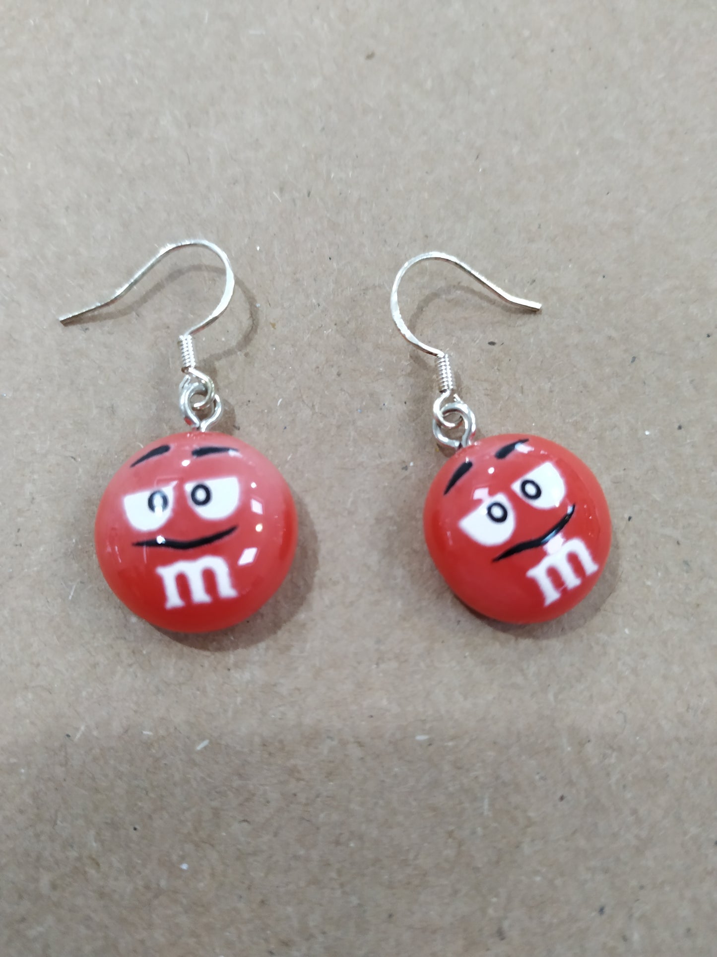 Red M&ms Earrings 925 Silver Plated Hooks Novelty Party Design