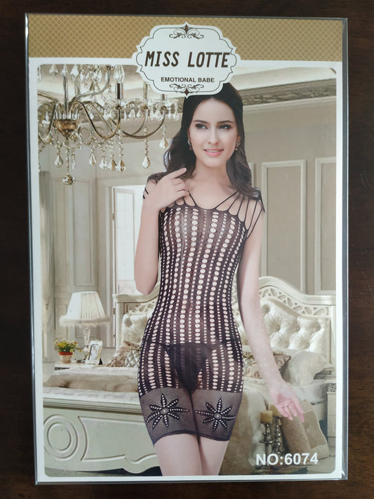 Bodysuit fishnet geometric design black babydoll