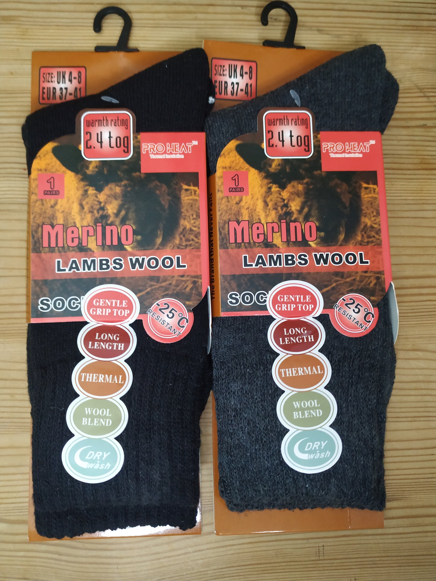 Ladies Black and Dark Grey Merino Lambs Wool Blend Socks 2 Pairs Size 4-8