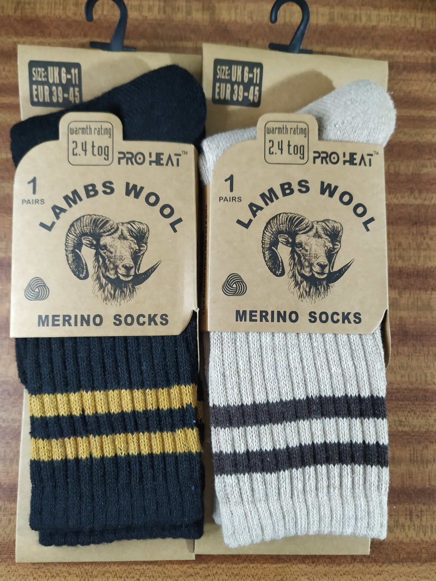 Mens Retro Style Merino Lambs Wool Blend Socks 2 Pairs Size 6-11 black and Beige