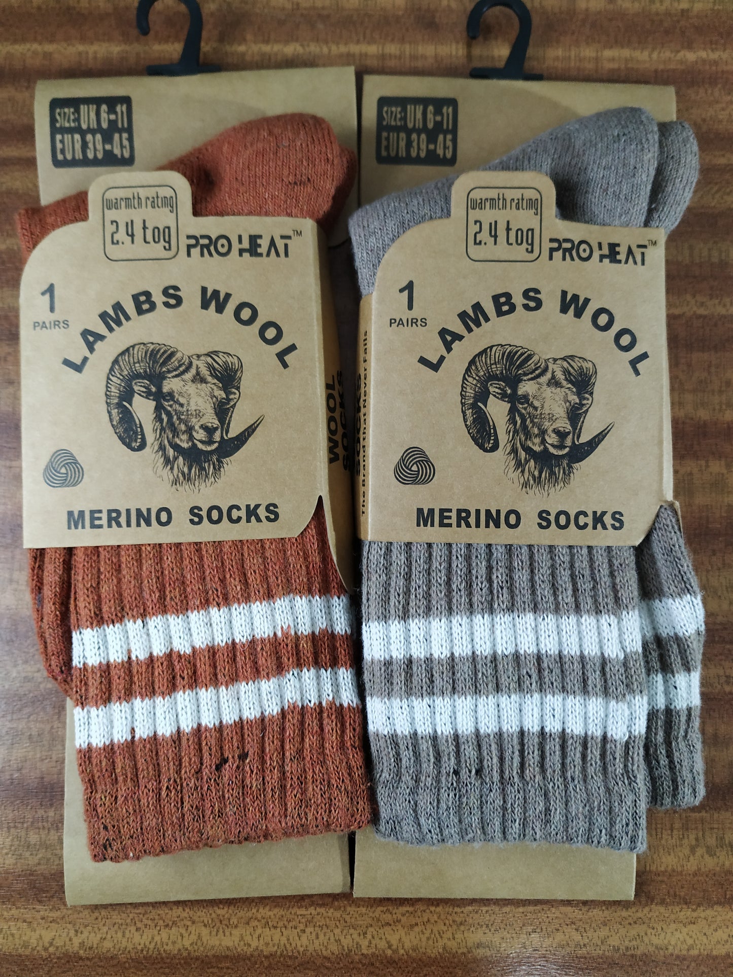 Mens Retro Style Merino Lambs Wool Blend Socks 2 Pairs Size 6-11 Beige and Rustic Colour