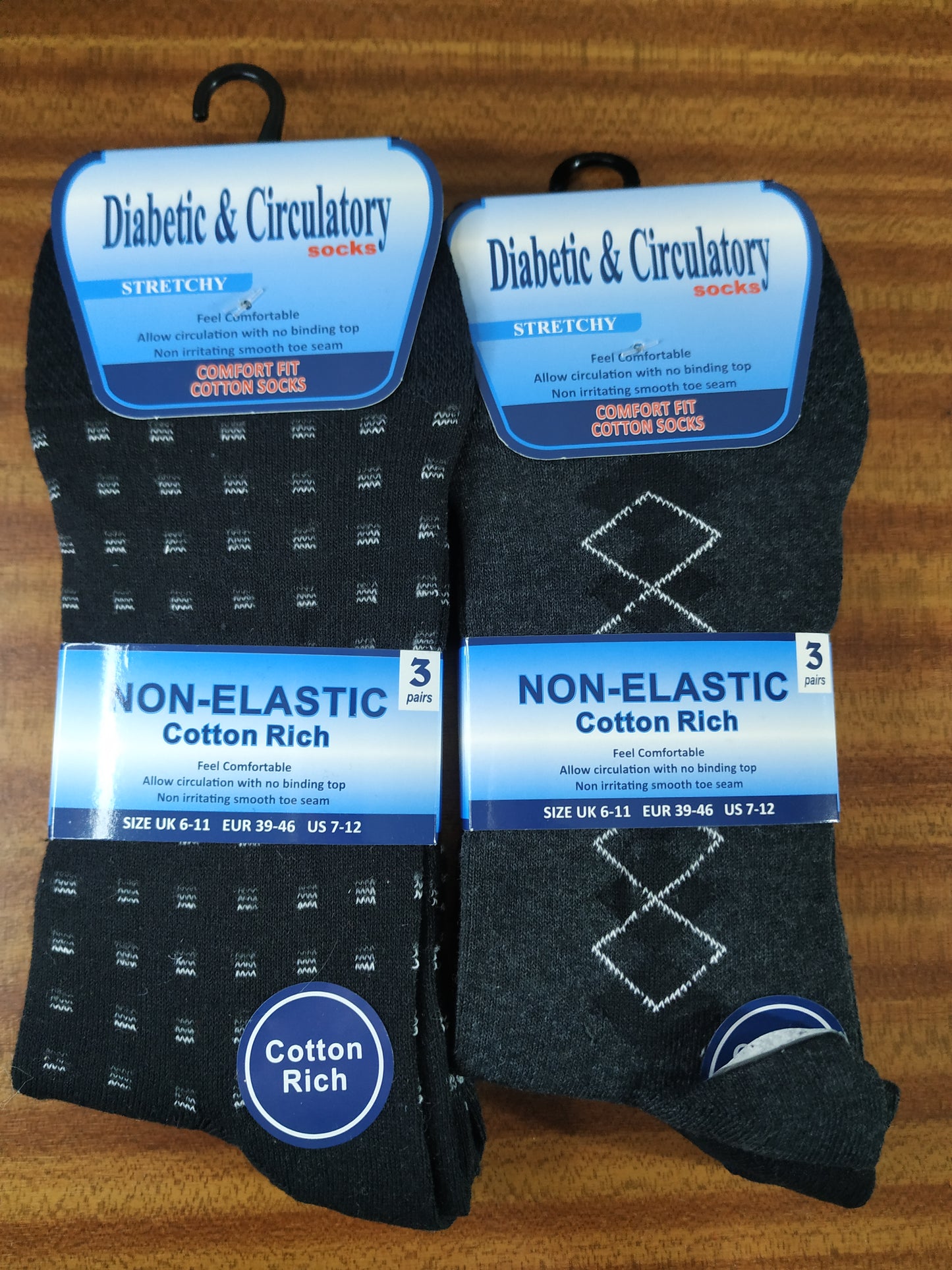 Mens Non Elastic Diabetic Suit Socks 6 Pairs 6 Designs Size 6-11