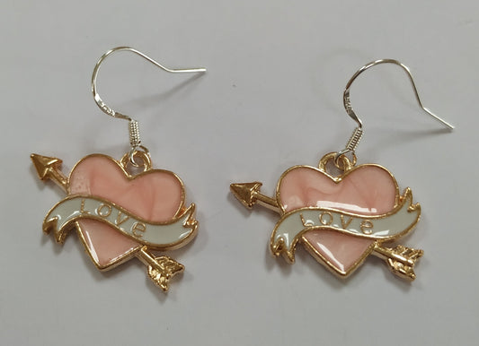 Arrow in heart Pink Earrings Stamped S925 Silver Plated Hooks Party Promotion Celebrations Novelty Earrings