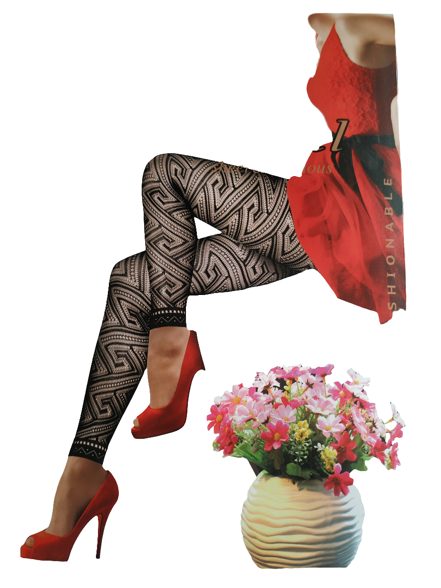 Leggings fish net Geometric flower design black