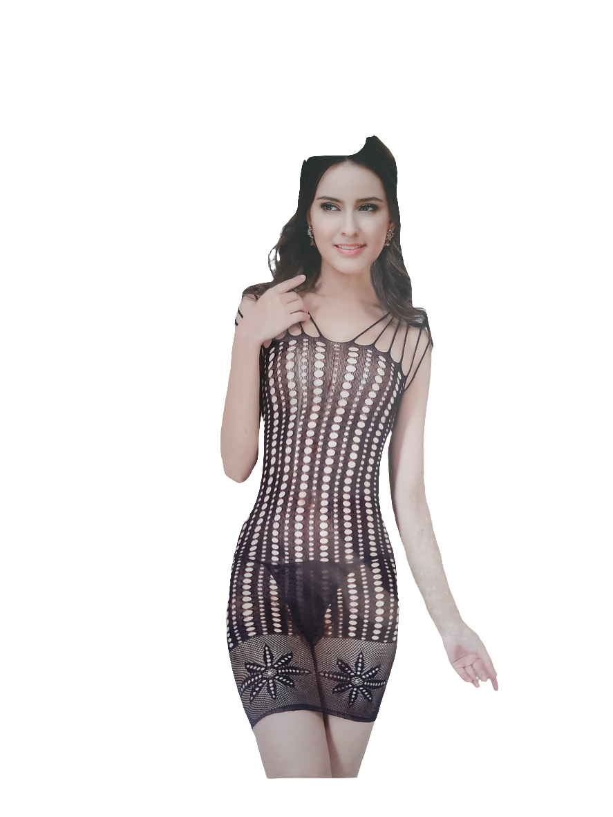 Bodysuit fishnet geometric design black babydoll