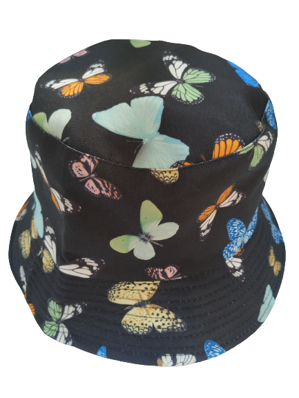 Butterfly Black Bucket hat Reversible 2 in 1 One size Party Promotion Hat
