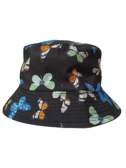 Butterfly Black Bucket hat Reversible 2 in 1 One size Party Promotion Hat