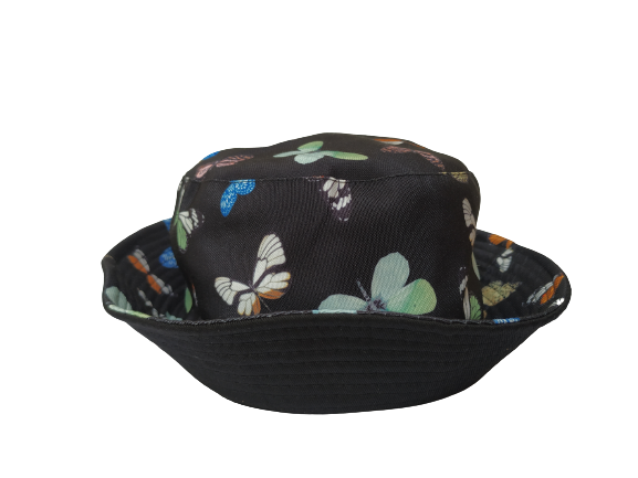 Butterfly Black Bucket hat Reversible 2 in 1 One size Party Promotion Hat