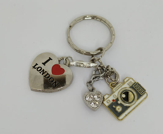 Camera I Love London Diamante Heart keyring keychain