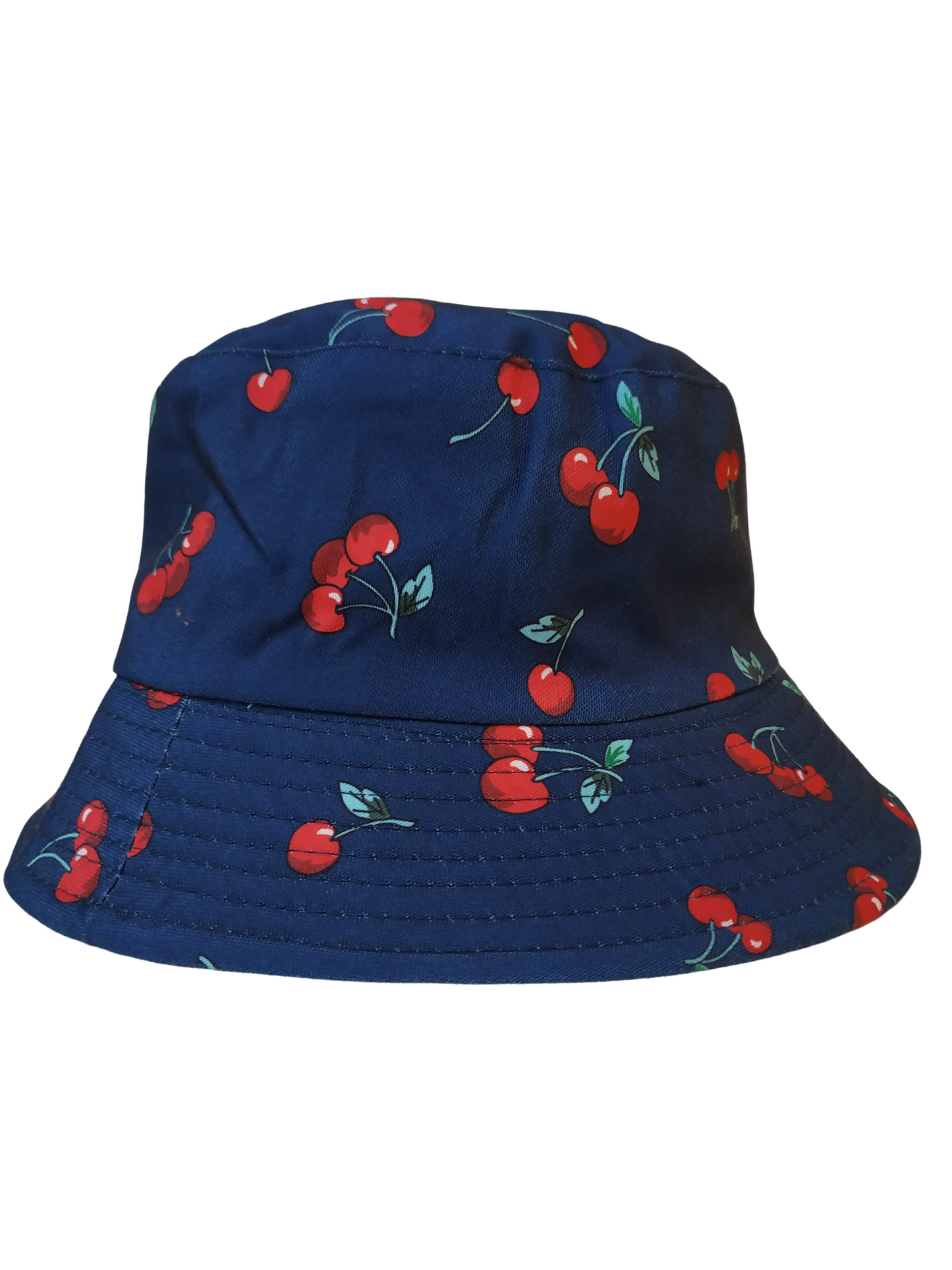 Cherries Blue Bucket Hat Reversible Unisex One size 100% Cotton