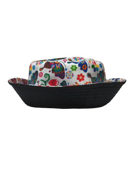 Colourful Butterfly White Bucket hat reversible Unisex One size 100% Cotton Party Festival Hat