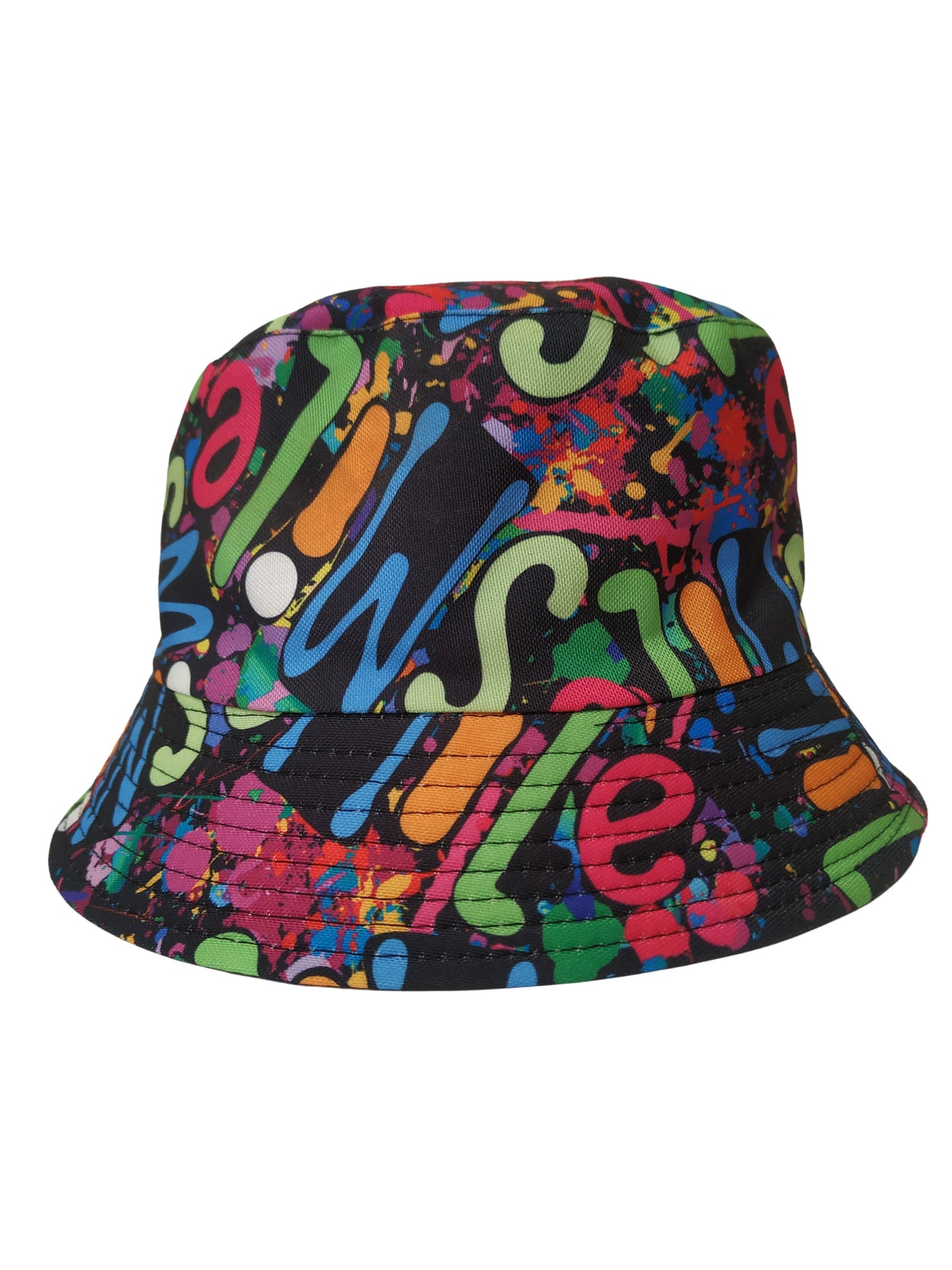 Colourful Graffiti Bucket Hat Reversible Unisex One size 100% Cotton Party Festival Travel Promotion Hat