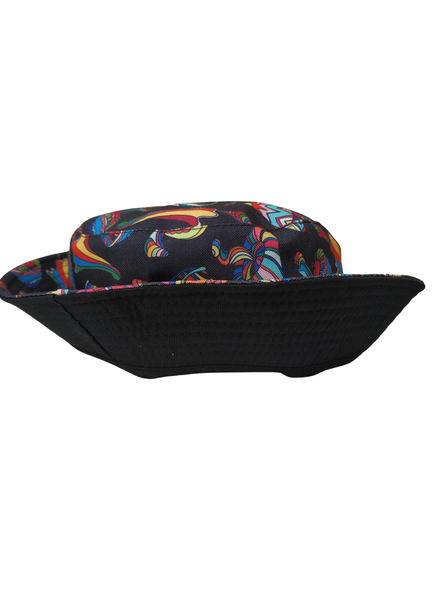 Colourful Mushrooms Black Bucket Hat Reversible Unisex One size 100% Cotton Party Festival Travel Promotion Hat