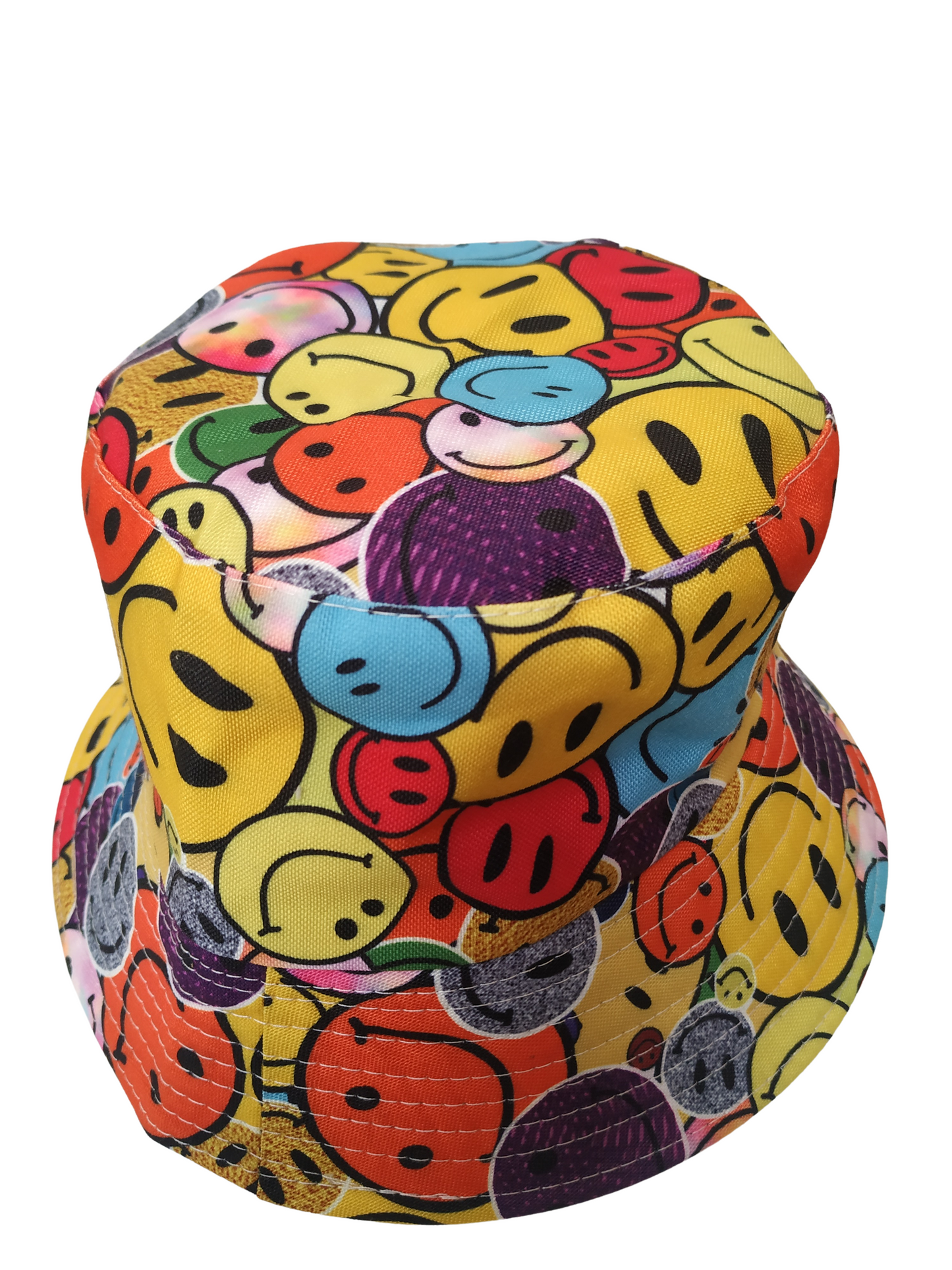 Colourful Smiley Faces Bucket Hat Reversible Unisex One size 100% Cotton Party Festival Travel Promotion Hat