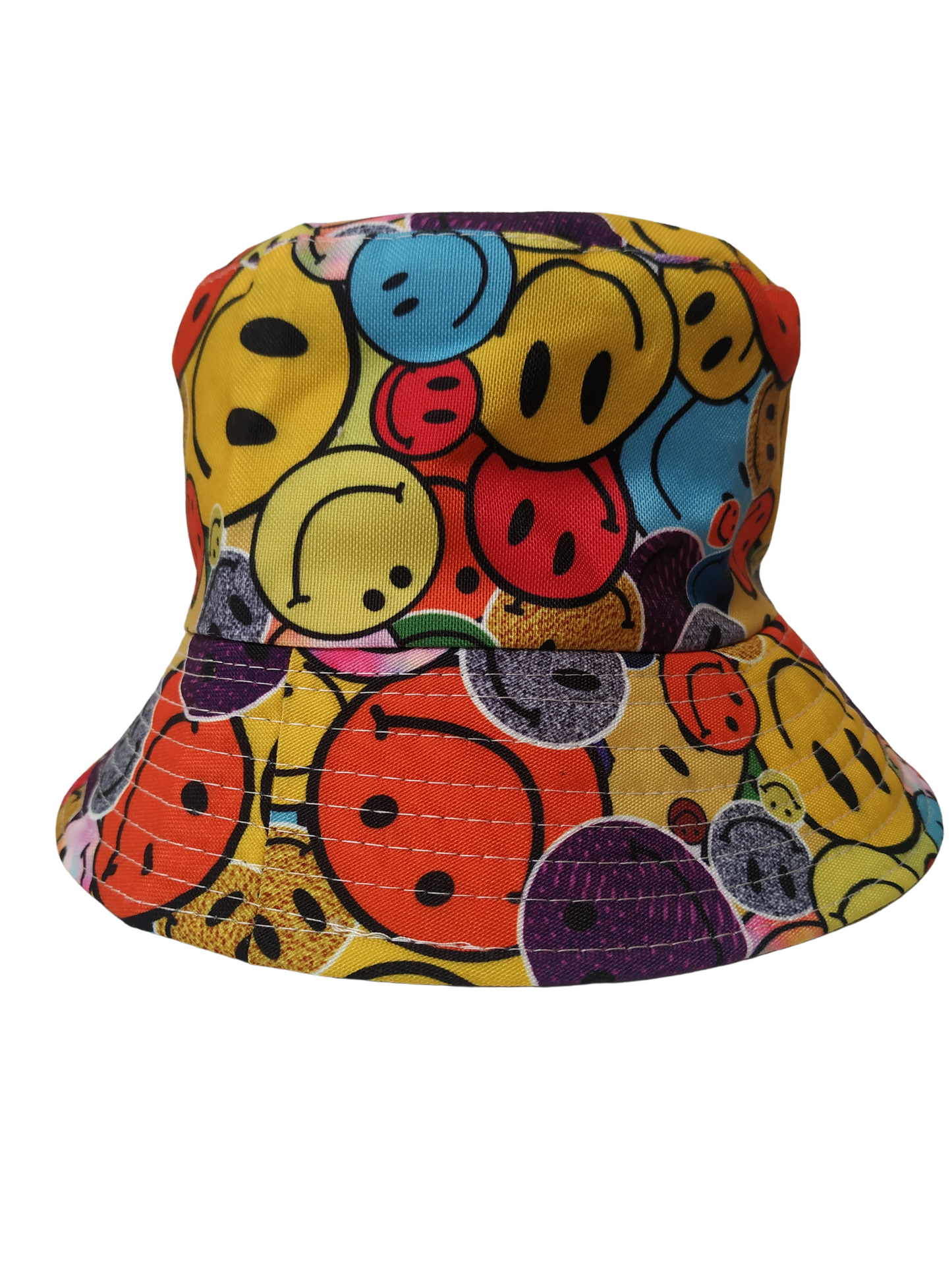 Colourful Smiley Faces Bucket Hat Reversible Unisex One size 100% Cotton Party Festival Travel Promotion Hat