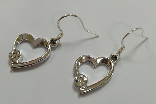 Diamante Heart Key Earrings 925 Silver Plated Hooks Party Design Novelty