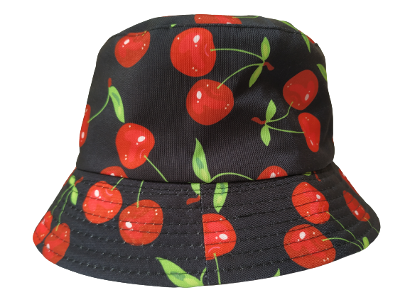 Red Cherries Black Bucket hat reversible Unisex One size