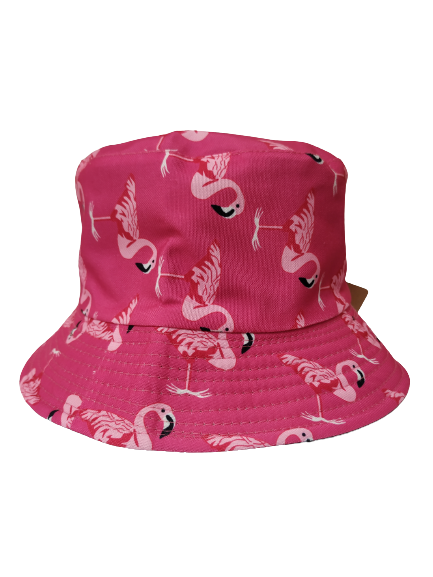 Pink Flamingo Pink Bucket Hat Revisable black Summer Hat 100% Cotton