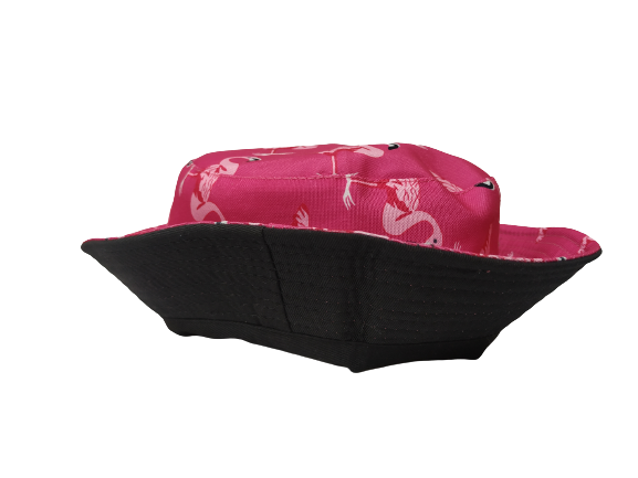 Pink Flamingo Pink Bucket Hat Revisable black Summer Hat 100% Cotton