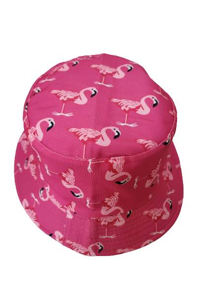 Pink Flamingo Pink Bucket Hat Revisable black Summer Hat 100% Cotton