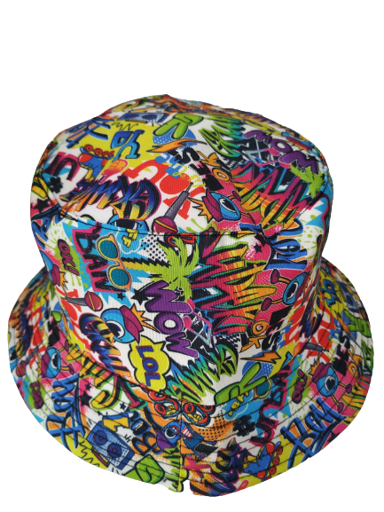 Graffiti Bucket Hat Reversible Unisex One size 100% Cotton Party Festival Travel Promotion Hat