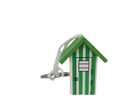 Beach Hut Green White Stripes Keyring keychain