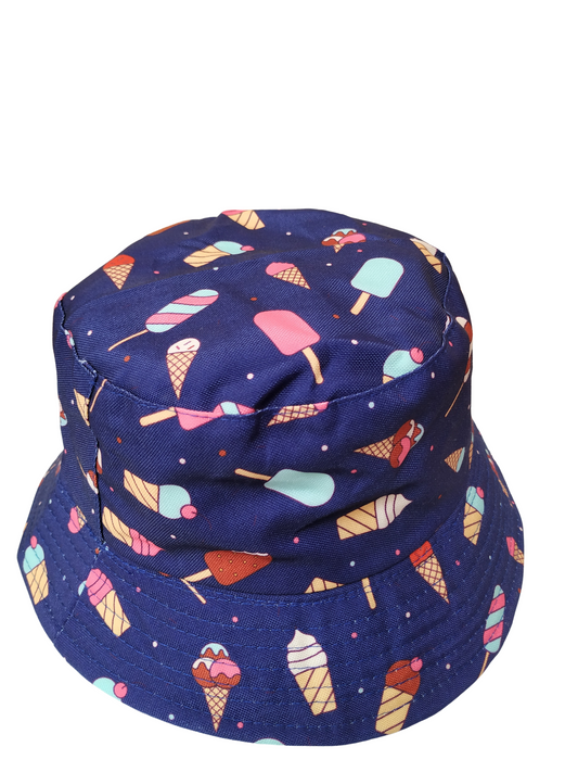 Ice Cream Lolly Blue Bucket Hat Reversible Unisex One size 100% Cotton Party Festival Travel Promotion Hat (Copy)