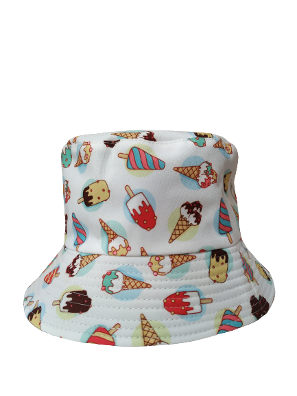 Ice Cream White Bucket Hat Reversible Unisex One size 100% Cotton Party Festival Travel Promotion Hat