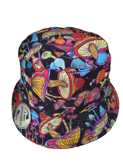 Magic Mushrooms Black Bucket Hat Revisable black Summer Hat 100% Cotton