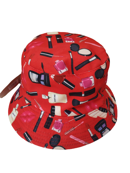 Makeup Perfume Red Bucket hat Revisable Ladies One size 100% Cotton Party Promotion