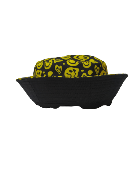 Melting Smiley Black Bucket  Hat Revisable black Summer Hat 100% Cotton