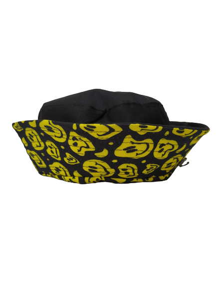 Melting Smiley Black Bucket  Hat Revisable black Summer Hat 100% Cotton