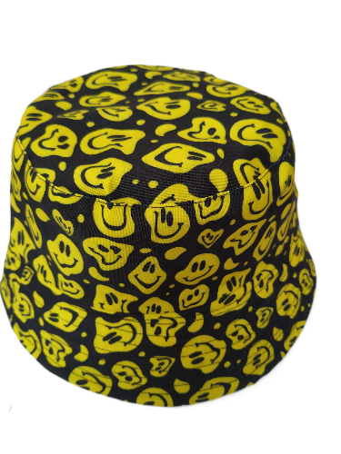 Melting Smiley Black Bucket  Hat Revisable black Summer Hat 100% Cotton